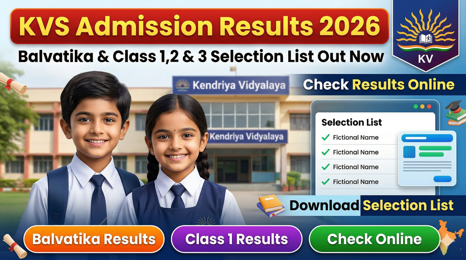 KVS Admission Results 2026 Released: Check Balvatika & Class 1–3 Selection List Online