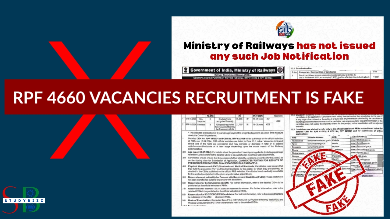 Indian Railways RPF Recruitment for 4660 vacancies is FAKE, clarifies PIB