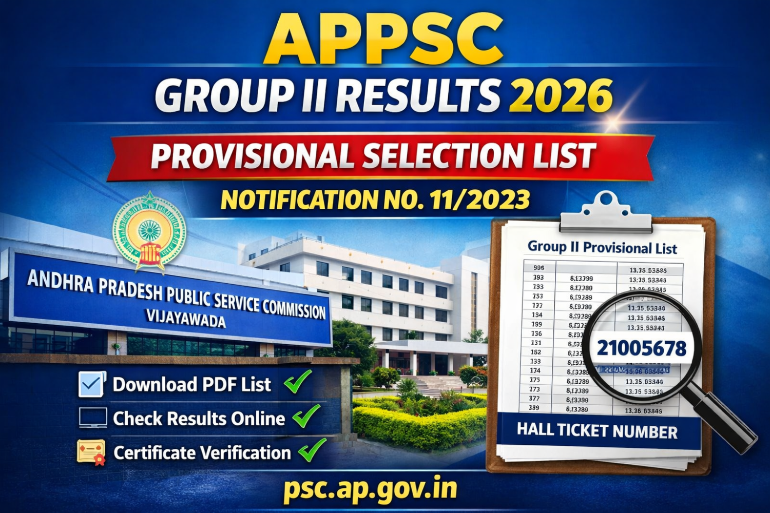 APPSC Group II Results 2026 Released – Provisional Selection List for Notification 11/2023