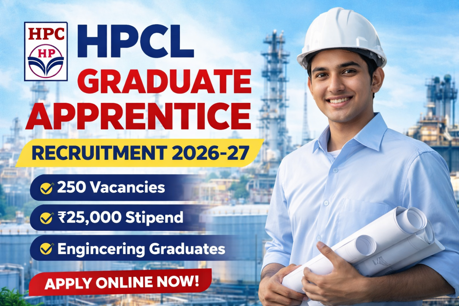 HPCL Graduate Apprentice Recruitment 2026 – 250 Vacancies | ₹25,000 Stipend | Apply Online 3 HPCL Graduate Apprentice Recruitment 2026 – 250 Vacancies | ₹25,000 Stipend | Apply Online
