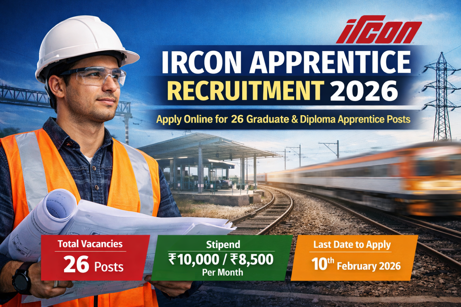 IRCON Apprentice Recruitment 2026: Apply Online for 26 Graduate & Diploma Apprentice Vacancies