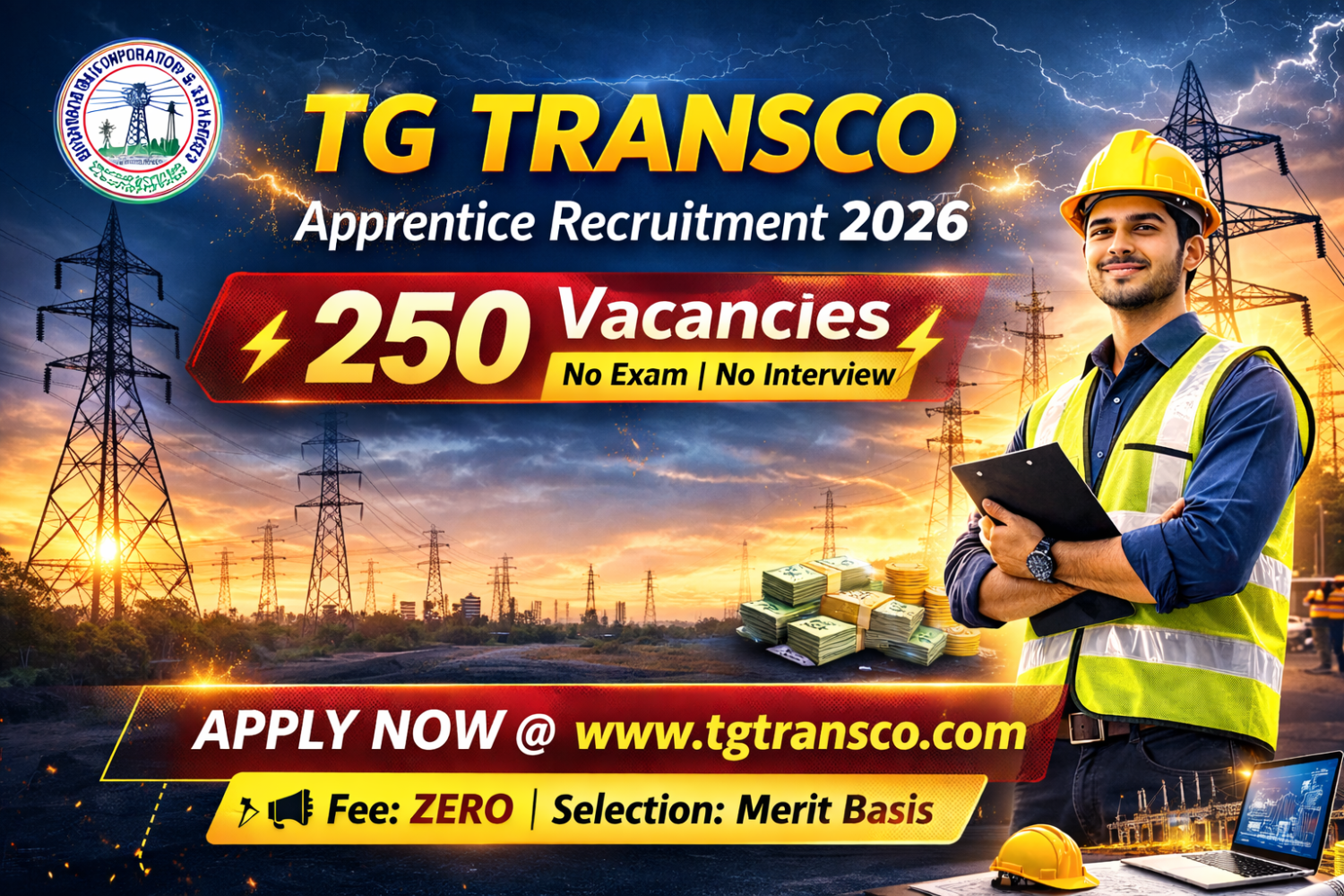TG TRANSCO Apprentice Recruitment 2026 Notification: 250 Apprentice Vacancies | No Exam, No Interview