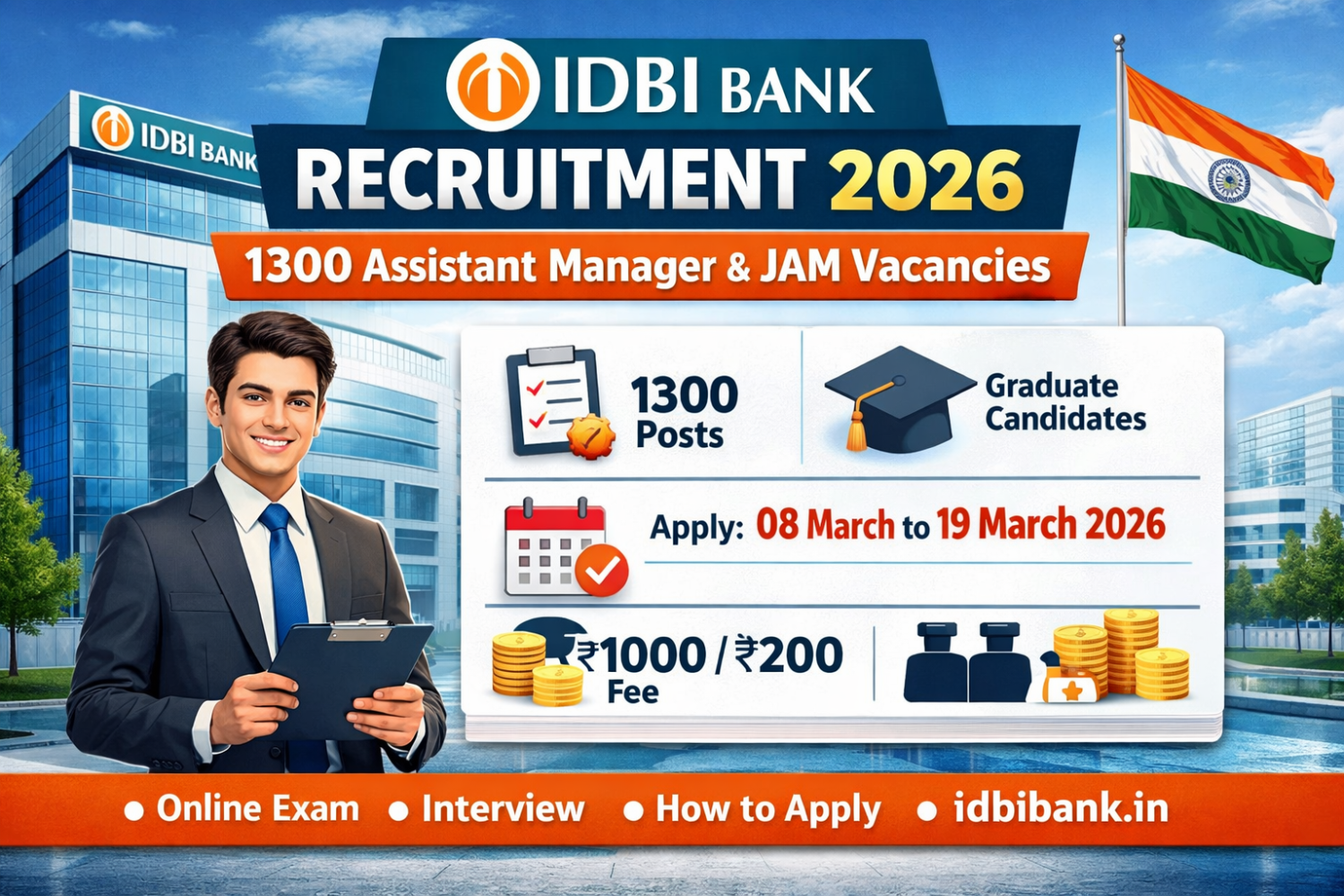 IDBI Bank Recruitment 2026 Notification Out – Apply for 1300 Assistant Manager & JAM Posts