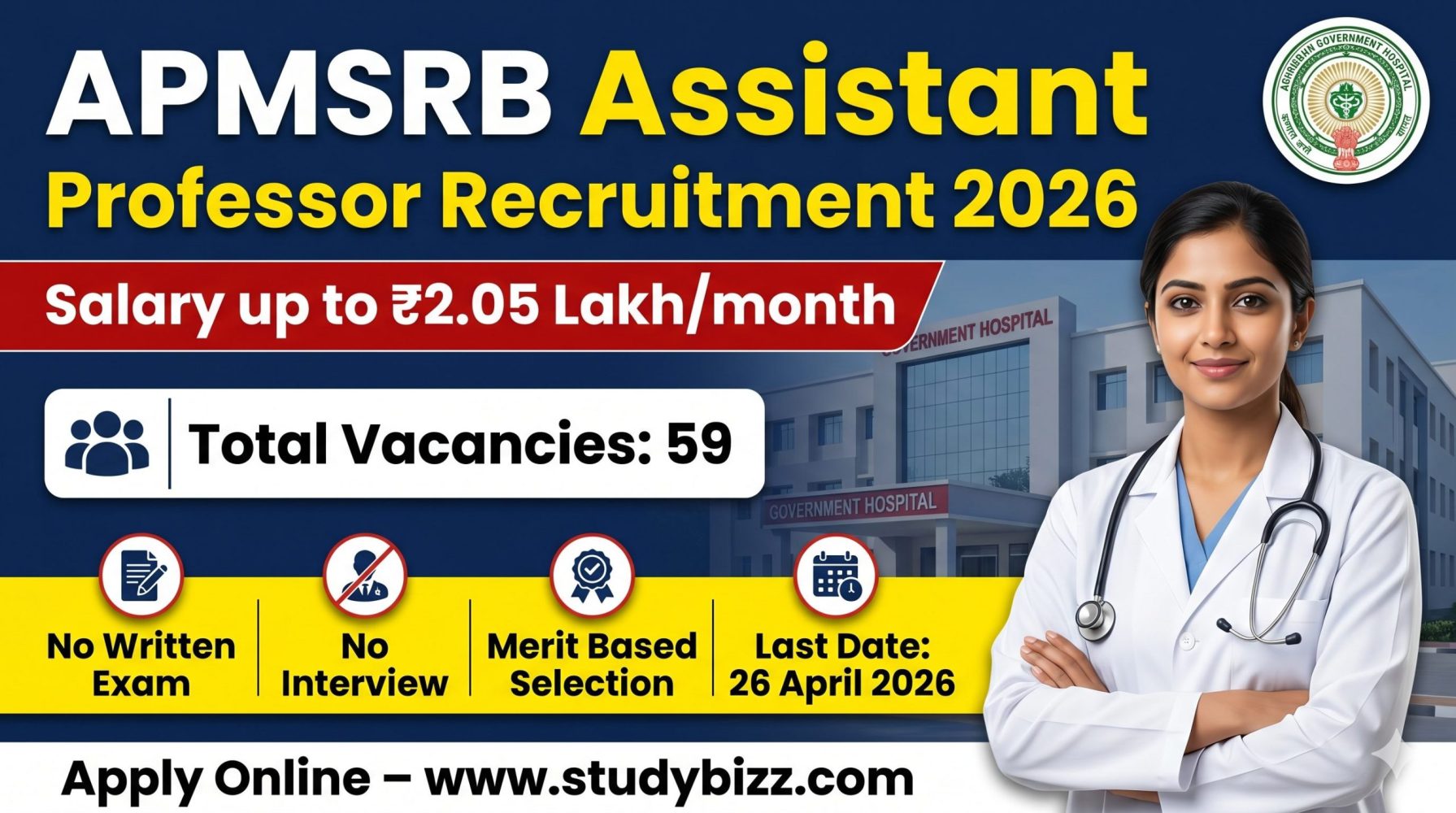 APMSRB Assistant Professor Recruitment 2026: 59 AYUSH Faculty Posts, No Interview, Salary Up to ₹2.05 Lakh