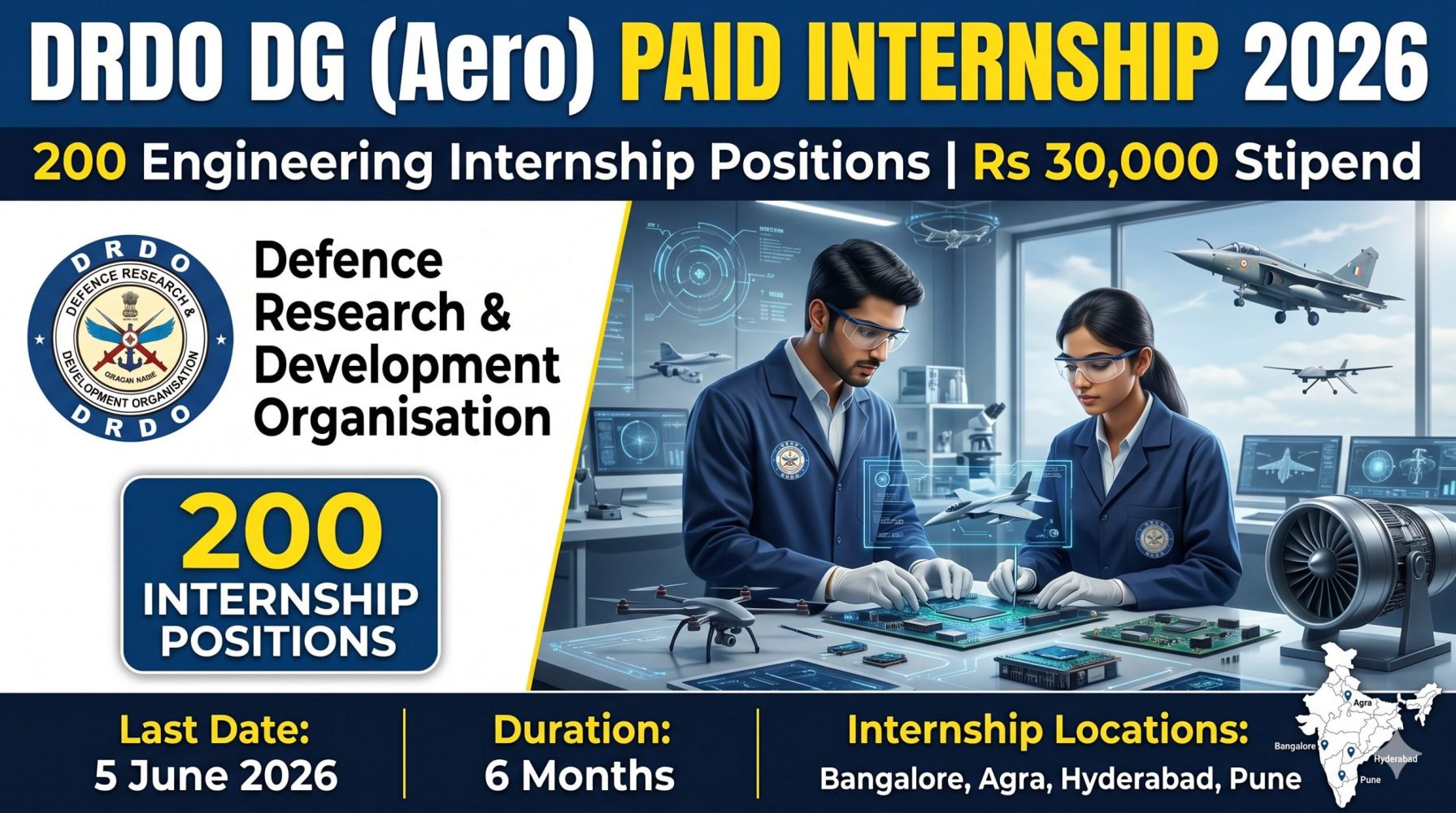 DRDO DG (Aero) Paid Internship 2026: Apply for 200 Engineering Internships, Get Rs 30,000 Stipend