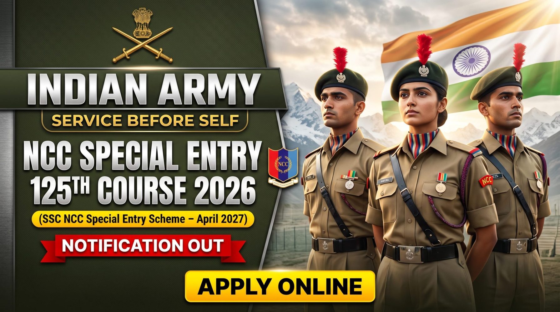 Indian Army NCC Special Entry 125th Course 2026 Notification OUT – Apply Online for SSC NCC Special Entry (Apr 2027)