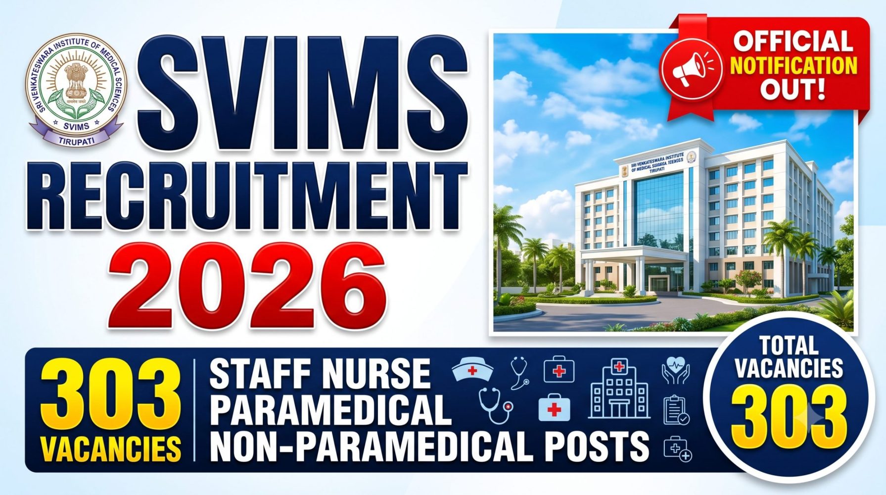 SVIMS Recruitment 2026 Notification Out for 303 Staff Nurse, Paramedical & Non-Paramedical Posts | Apply Online 1 SVIMS Recruitment 2026