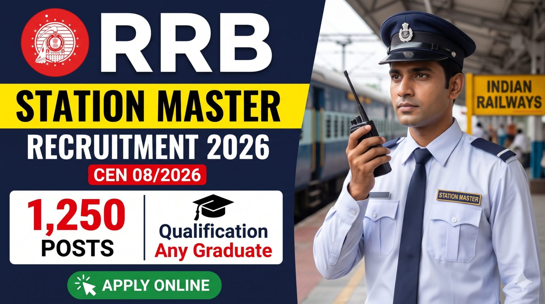 RRB Station Master Recruitment 2026: Notification, 1,250 Vacancies, Eligibility and Apply Online