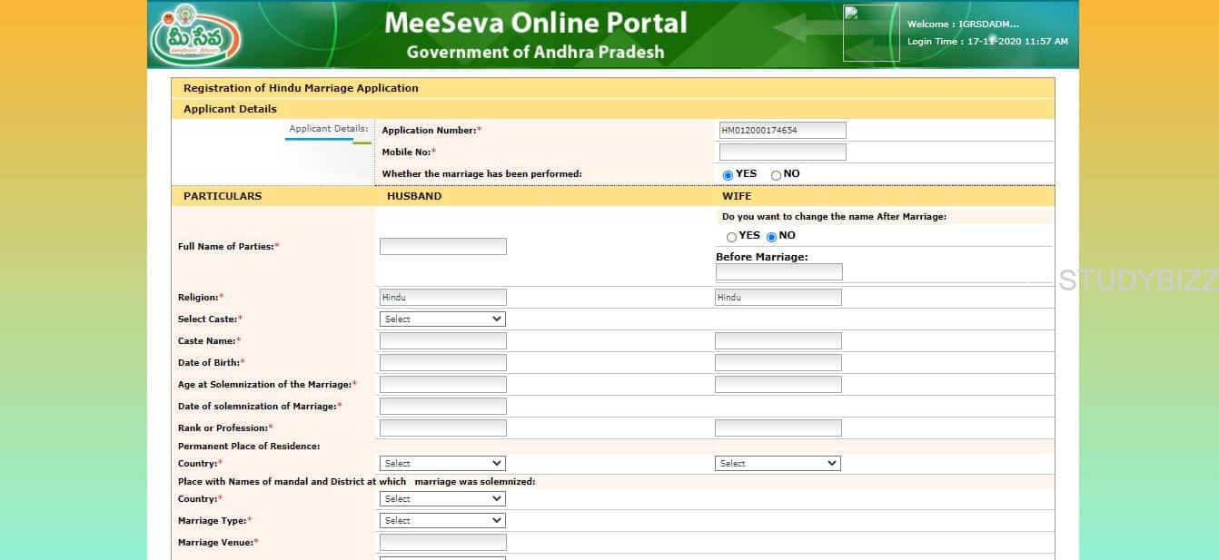 Marriage certificate Application Process in AP Seva Portal