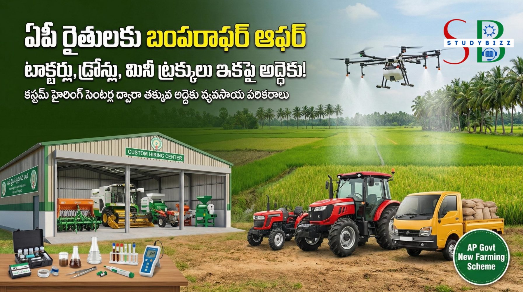 AP Govt Farming Equipment On Rent: ట్రాక్టర్లు, డ్రోన్లు, మినీ ట్రక్కులు అద్దెకు – కస్టమ్ హైరింగ్ సెంటర్ల పూర్తి వివరాలు