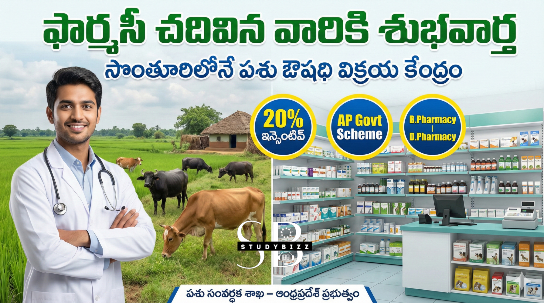 ఫార్మసీ చదివిన వారికి శుభవార్త: సొంతూరిలోనే పశు ఔషధి విక్రయ కేంద్రం – పూర్తి వివరాలు ఫార్మసీ చదివిన వారికి శుభవార్త: సొంతూరిలోనే పశు ఔషధి విక్రయ కేంద్రం – పూర్తి వివరాలు