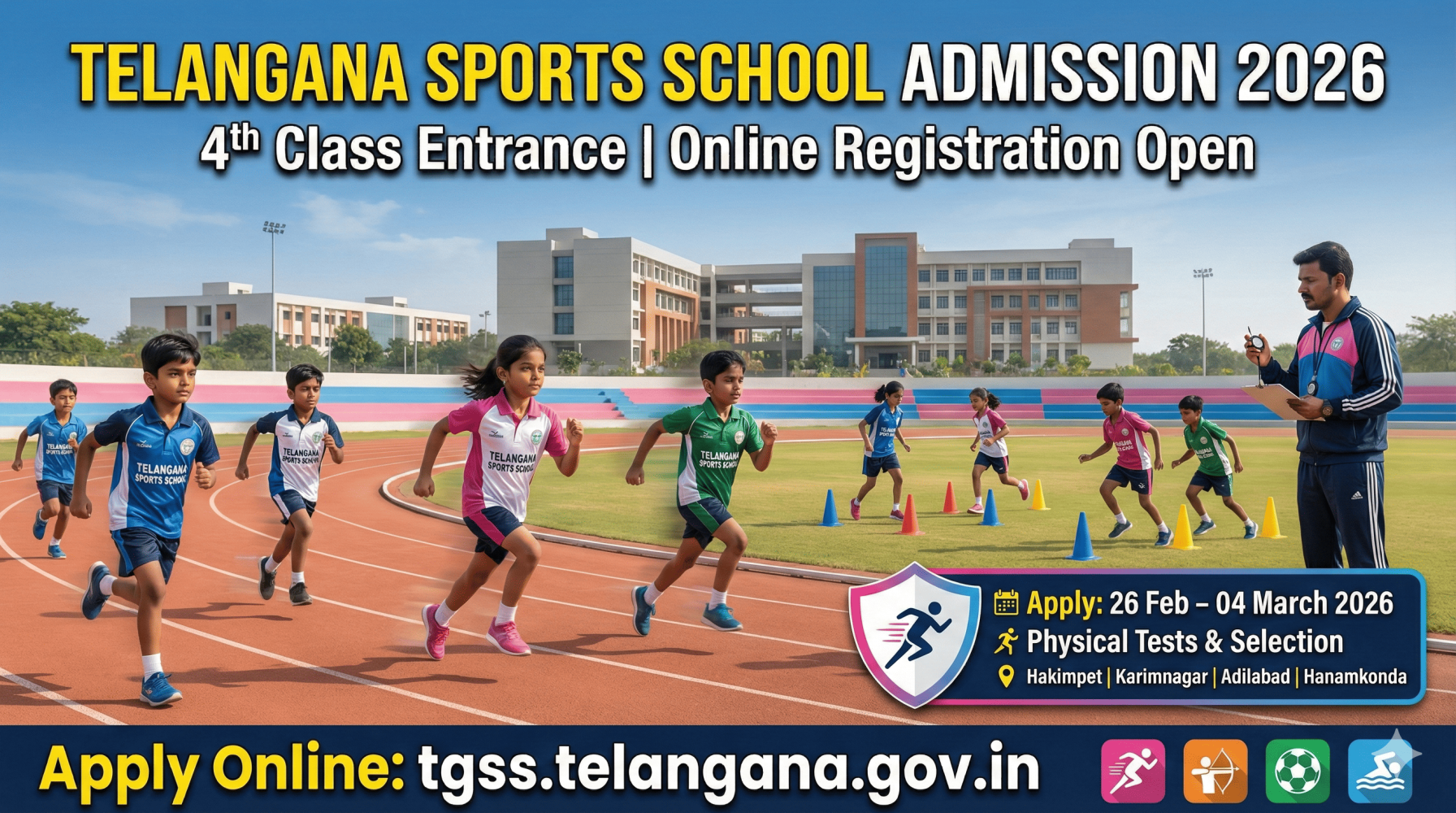 Telangana Sports School Admission 2026 โ 4เฐต เฐคเฐฐเฐเฐคเฐฟ เฐชเฑเฐฐเฐตเฑเฐถเฐพเฐฒเฑ เฐชเฑเฐฐเฑเฐคเฐฟ เฐตเฐฟเฐตเฐฐเฐพเฐฒเฑ | TG Government Sports School Online Apply Telangana Sports School Admission 2026 โ 4เฐต เฐคเฐฐเฐเฐคเฐฟ เฐชเฑเฐฐเฐตเฑเฐถเฐพเฐฒเฑ เฐชเฑเฐฐเฑเฐคเฐฟ เฐตเฐฟเฐตเฐฐเฐพเฐฒเฑ | TG Government Sports School Online Apply