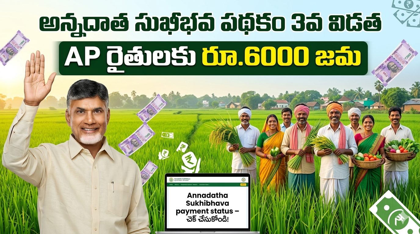 Annadatha Sukhibhava scheme 3rd installment విడుదల – AP రైతుల ఖాతాల్లో ₹6000 జమ, Annadatha Sukhibhava payment status ఇలా చెక్ చేయండి