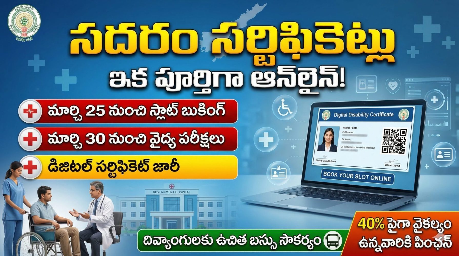 ఏపీలో సదరం సర్టిఫికెట్లు ఆన్‌లైన్‌లో – మార్చి 25 నుంచి స్లాట్ బుకింగ్ ప్రారంభం | పూర్తి వివరాలు