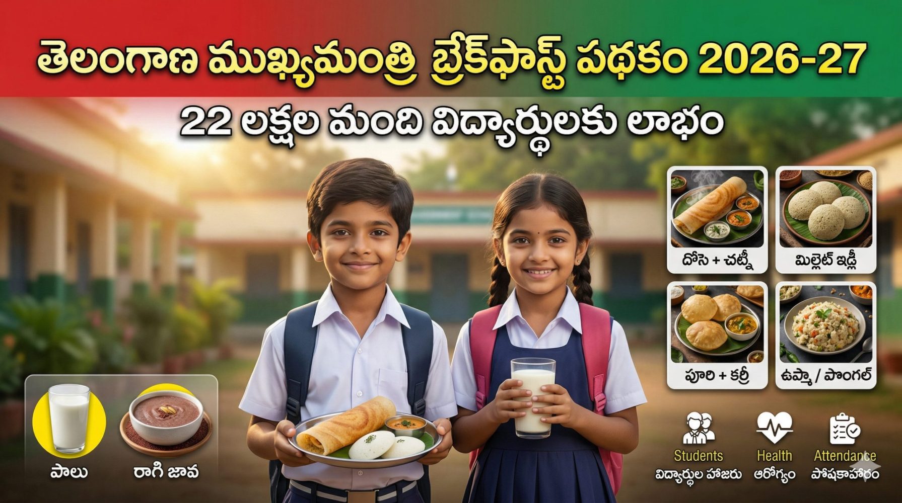 తెలంగాణ ముఖ్యమంత్రి బ్రేక్‌ఫాస్ట్ పథకం 2026-27 |పూర్తి వివరాలు, మెనూ, లబ్ధిదారులు & బడ్జెట్