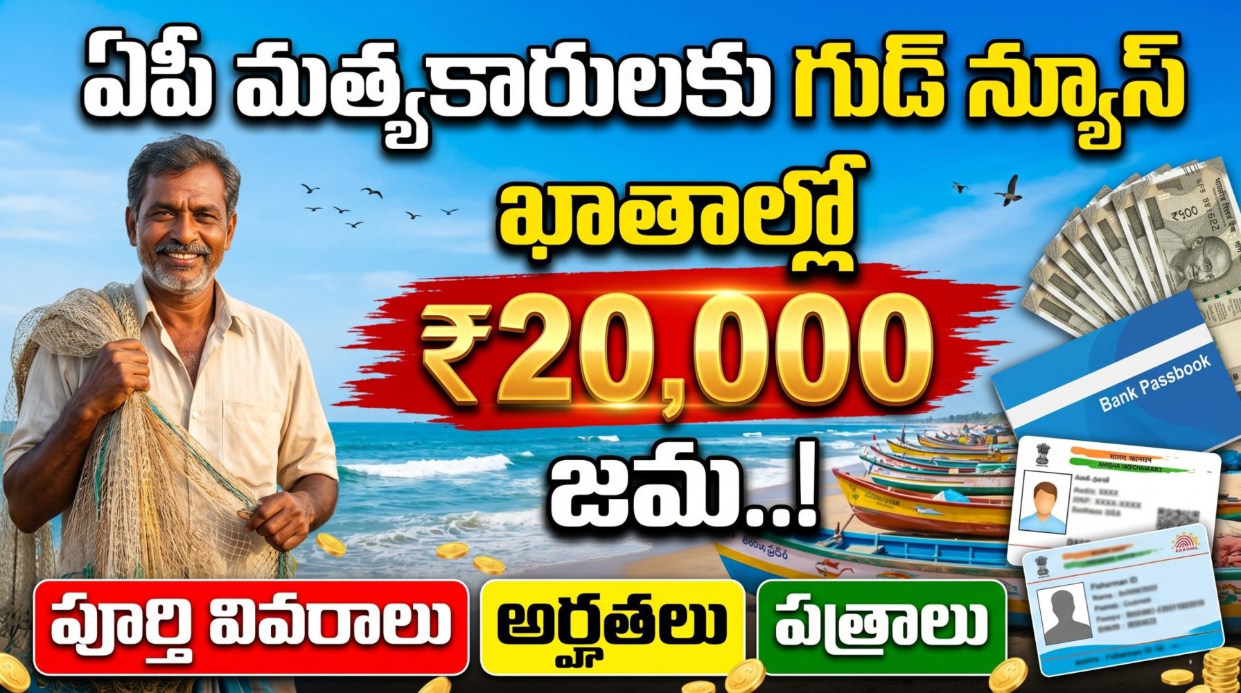 ఏపీ మత్స్యకారులకు గుడ్ న్యూస్: ఖాతాల్లో రూ.20,000 జమ.. పూర్తి వివరాలు, అర్హతలు, పత్రాలు