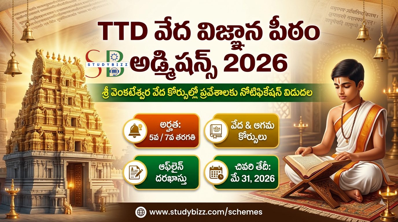 TTD వేద విజ్ఞాన పీఠం అడ్మిషన్స్ 2026: శ్రీ వేంకటేశ్వర వేద కోర్సుల్లో ప్రవేశాలకు నోటిఫికేషన్ విడుదల.. అర్హతలు, దరఖాస్తు విధానం పూర్తి వివరాలు