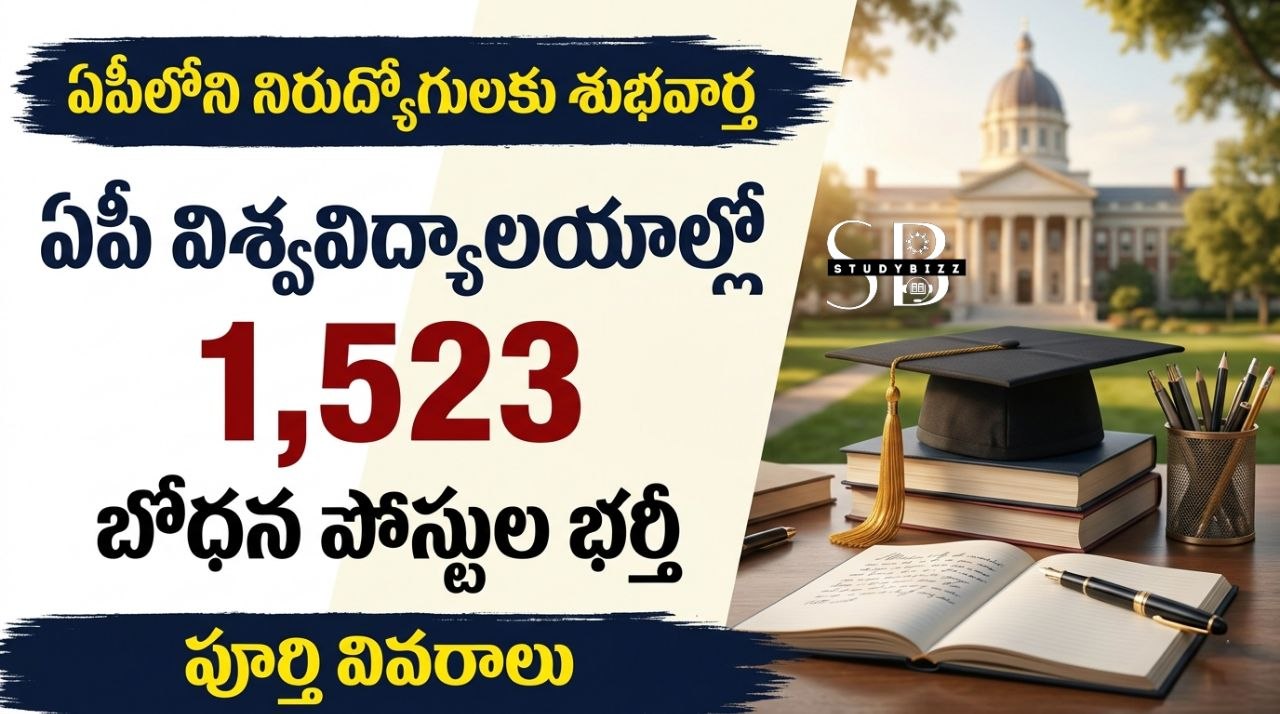 ఏపీ విశ్వవిద్యాలయాల్లో 1,523 బోధన పోస్టుల భర్తీ 2026 – పూర్తి ఖాళీల జాబితా, అర్హతలు, APPSC పరీక్ష, వెయిటేజీ వివరాలు