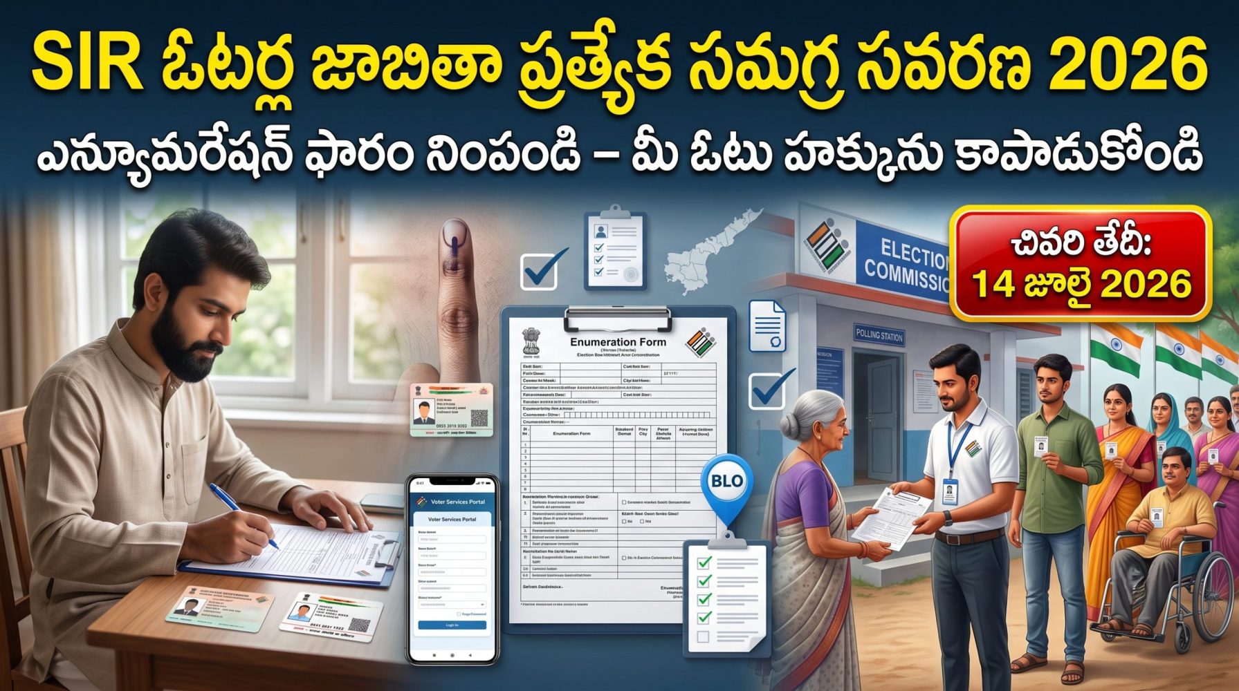SIR ఓటర్ల జాబితా ప్రత్యేక సమగ్ర సవరణ 2026: ఎన్యూమరేషన్ ఫారం ఎలా పొందాలి? ఎలా నింపాలి? పూర్తి వివరాలు