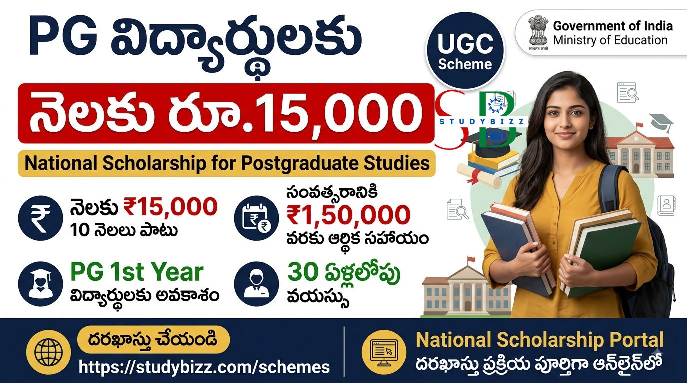 PG విద్యార్థులకు నెలకు రూ.15,000 స్కాలర్‌షిప్ – అర్హత, ప్రయోజనాలు, దరఖాస్తు విధానం పూర్తి వివరాలు
