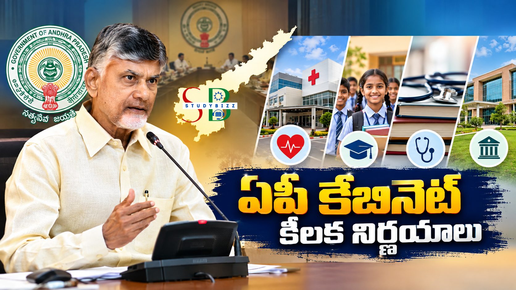 ఏపీ కేబినెట్ కీలక నిర్ణయాలు: విద్య, వైద్యం, సంక్షేమ రంగాలకు పెద్దపీట.. 12 అంశాలకు ఆమోదం ఏపీ కేబినెట్ కీలక నిర్ణయాలు: విద్య, వైద్యం, సంక్షేమ రంగాలకు పెద్దపీట.. 12 అంశాలకు ఆమోదం