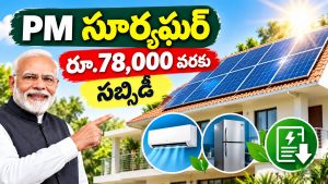PM సూర్యఘర్ ముఫ్త్ బిజిలీ యోజన పథకం 2026: ఇంటిపై సోలార్ ప్యానెల్స్ ఏర్పాటు చేసుకుంటే రూ.78,000 వరకు సబ్సిడీ